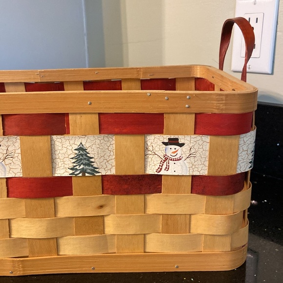 19” Snowman Christmas Winter Tree Holiday Wood Woven Basket w/ Handles Farmhouse - Picture 4 of 16